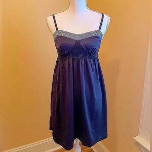 Anthro Eloise Satin Mini dress Navy Blue Corset seams XS Babydoll Bustier EUC